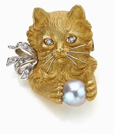 Gancio per collana in oro giallo 18K con diamanti e perla coltivata