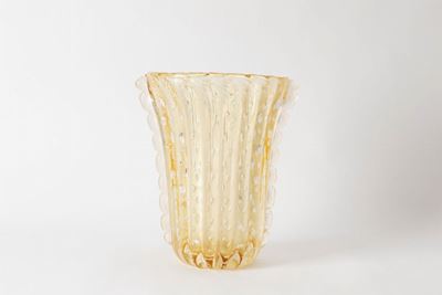 Grande vaso con anse in foglia d'oro, ceramica, 37 cm, 1970