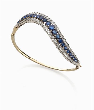 Bracciale in oro bianco 18K con zaffiri e diamanti taglio brillante