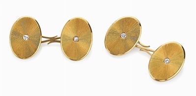 Gemelli in oro giallo 18K con diamanti, forma ovale