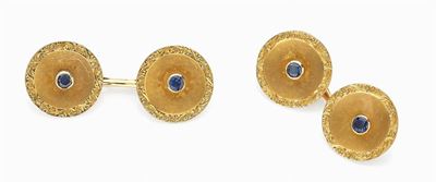 Paio di gemelli in oro giallo 18K con zaffiri