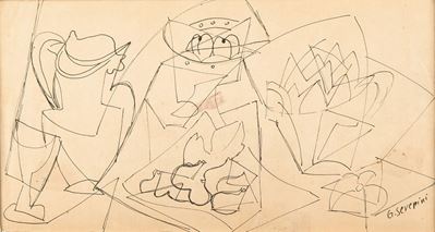Studio preparatorio per Figues sur carta rosa, 1948, china su carta