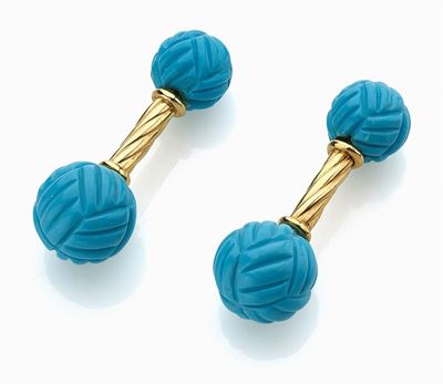 Paio di gemelli in turchesi e oro giallo 18K