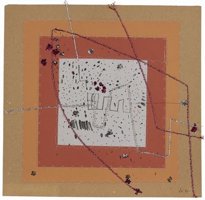 Senza titolo, collage di carte cucite e lustrini, 1981