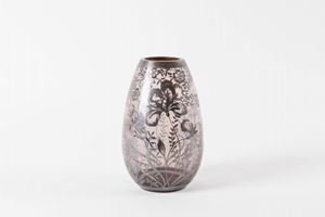 Vaso in vetro decorato con foglia d'argento a motivi floreali