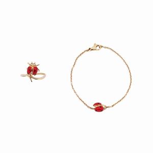 Bracciale ed anello con smalto e diamanti