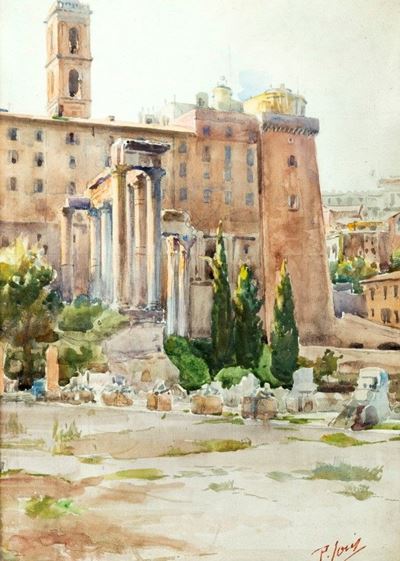 Veduta del Campidoglio dal Foro Romano, acquerello su cartoncino