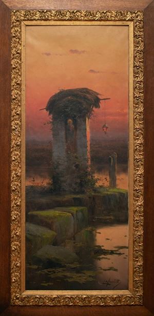 Paesaggio lacustre con edicola votiva