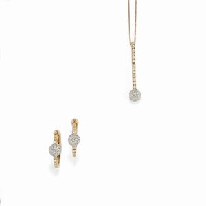 A 18K pink and white gold with diamond necklace and earrings