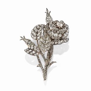 A 18K yellow gold, silver and diamond brooch, 19th Century