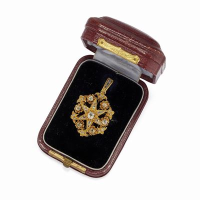 Pendente-spilla con diamanti e oro giallo 18K, XIX secolo