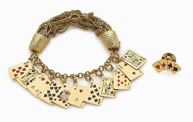Bracciale e spilla in oro giallo 18K e smalti