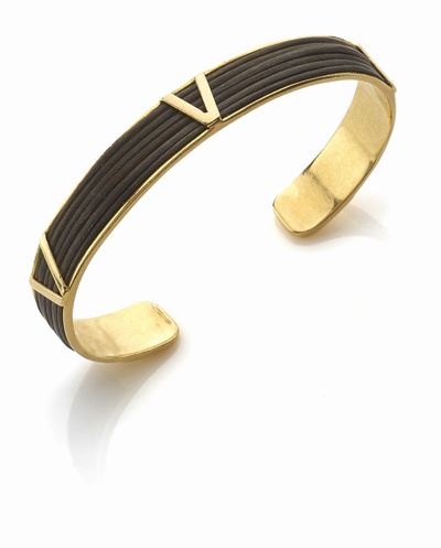 Valentino, Bracciale in oro giallo 18K e cuoio