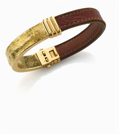 Misani, Bracciale in oro giallo 18K e cuoio marrone