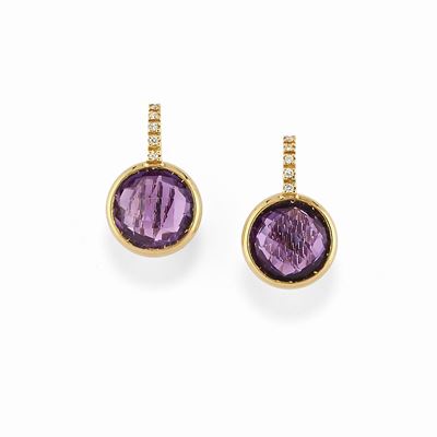 Orecchini in oro giallo 18K con diamanti e ametista
