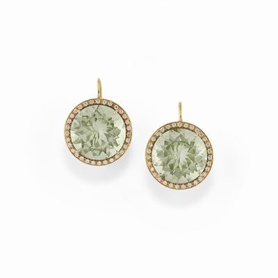 Orecchini in oro giallo 18K con diamanti e ametista verde briolette