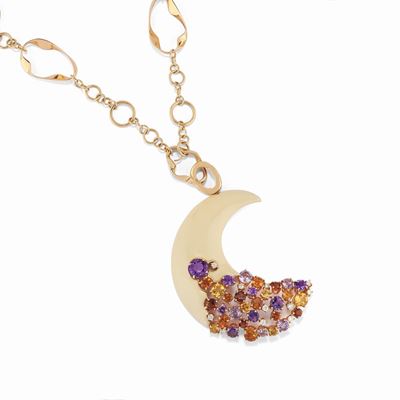 Collana con diamanti e gemme semipreziose in oro rosso 18K