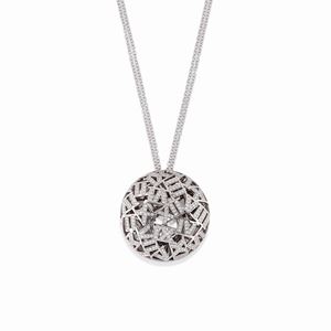 A 18K white gold, diamond and mother-of-pearl necklace with watch
