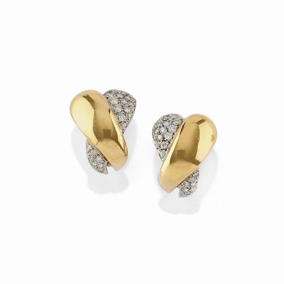 Orecchini in oro giallo 18K con diamanti taglio brillante, circa 1,20 ct