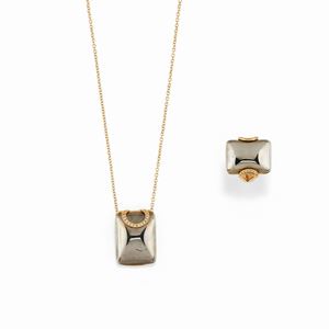 A 18K yellow gold, pyrite and diamond necklace and ring