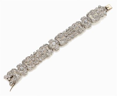 Bracciale in platino e oro bianco 18K con diamanti taglio huit-huit e gemme di imitazione