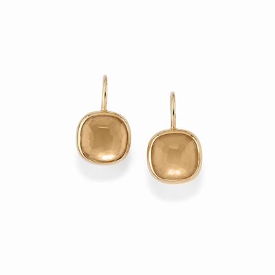 Orecchini in oro giallo 18K e quarzo rosa sfaccettato