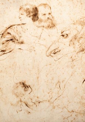 Studi di figure e una caricatura