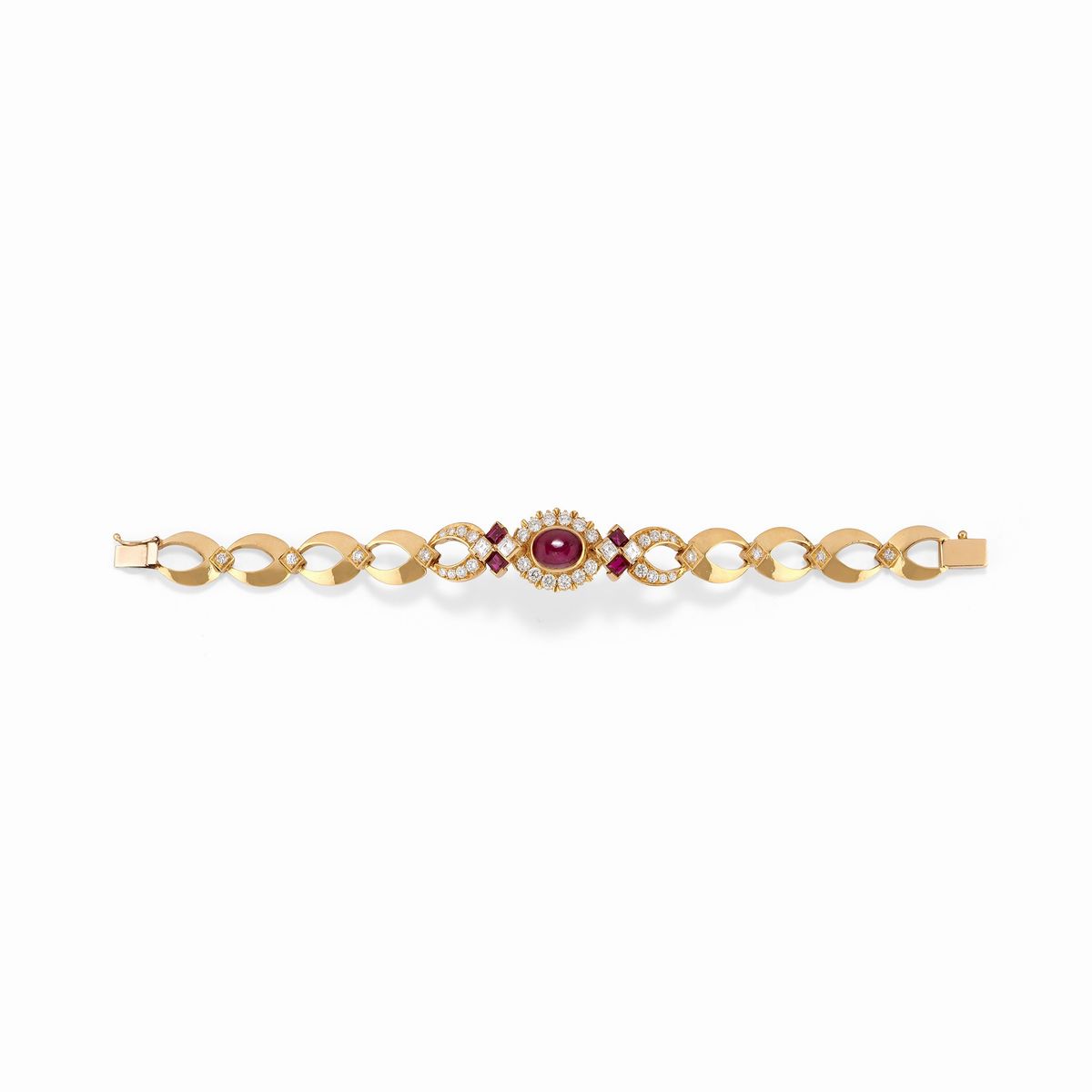 Demi-parure in oro giallo 18K con rubini e diamanti