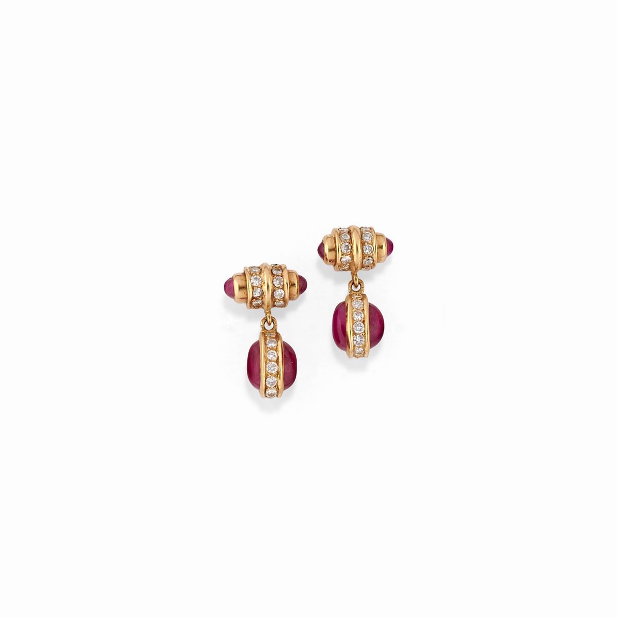 Demi-parure in oro giallo 18K con rubini e diamanti