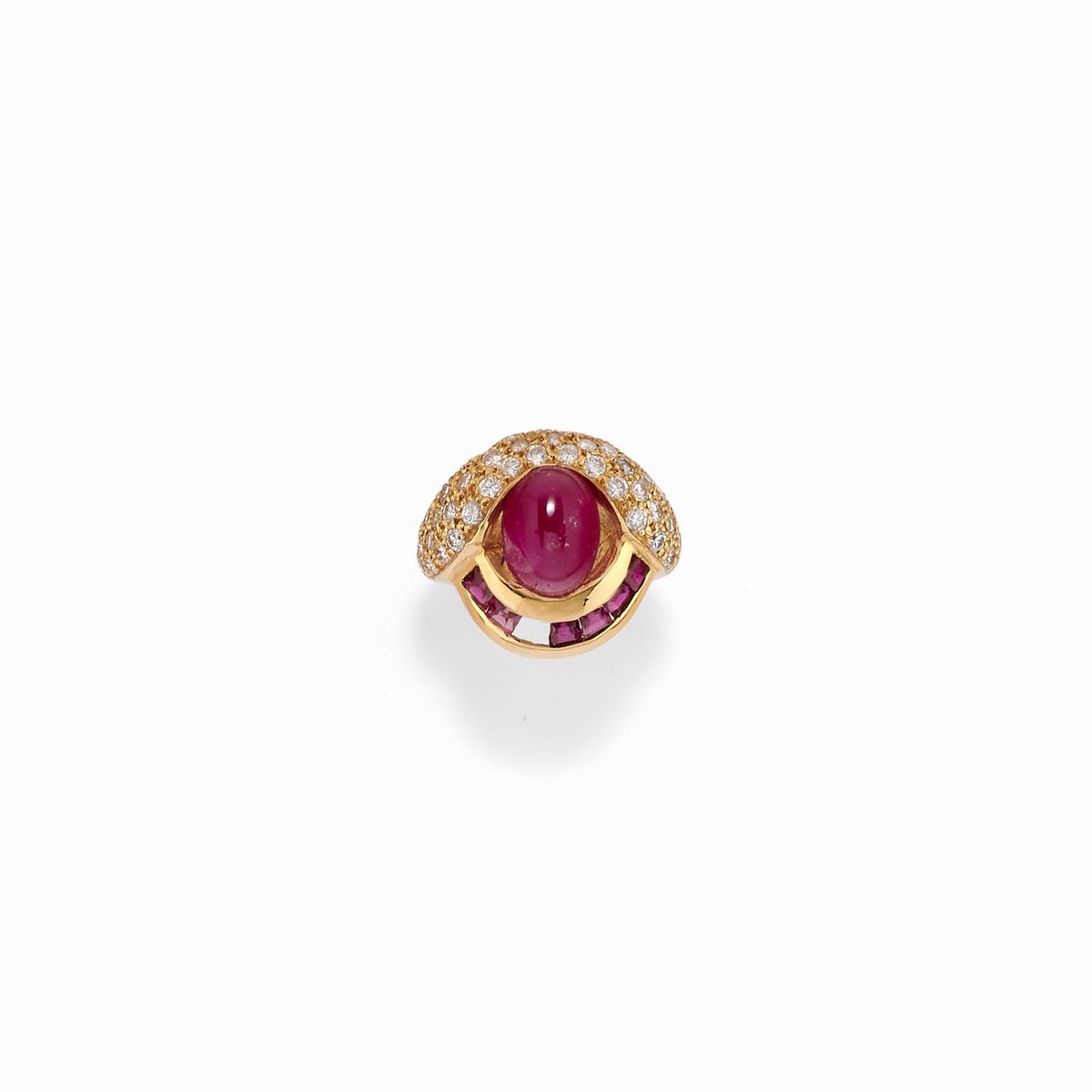 Demi-parure in oro giallo 18K con rubini e diamanti