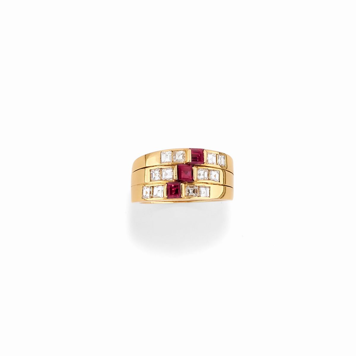 Demi-parure in oro giallo 18K con rubini e diamanti