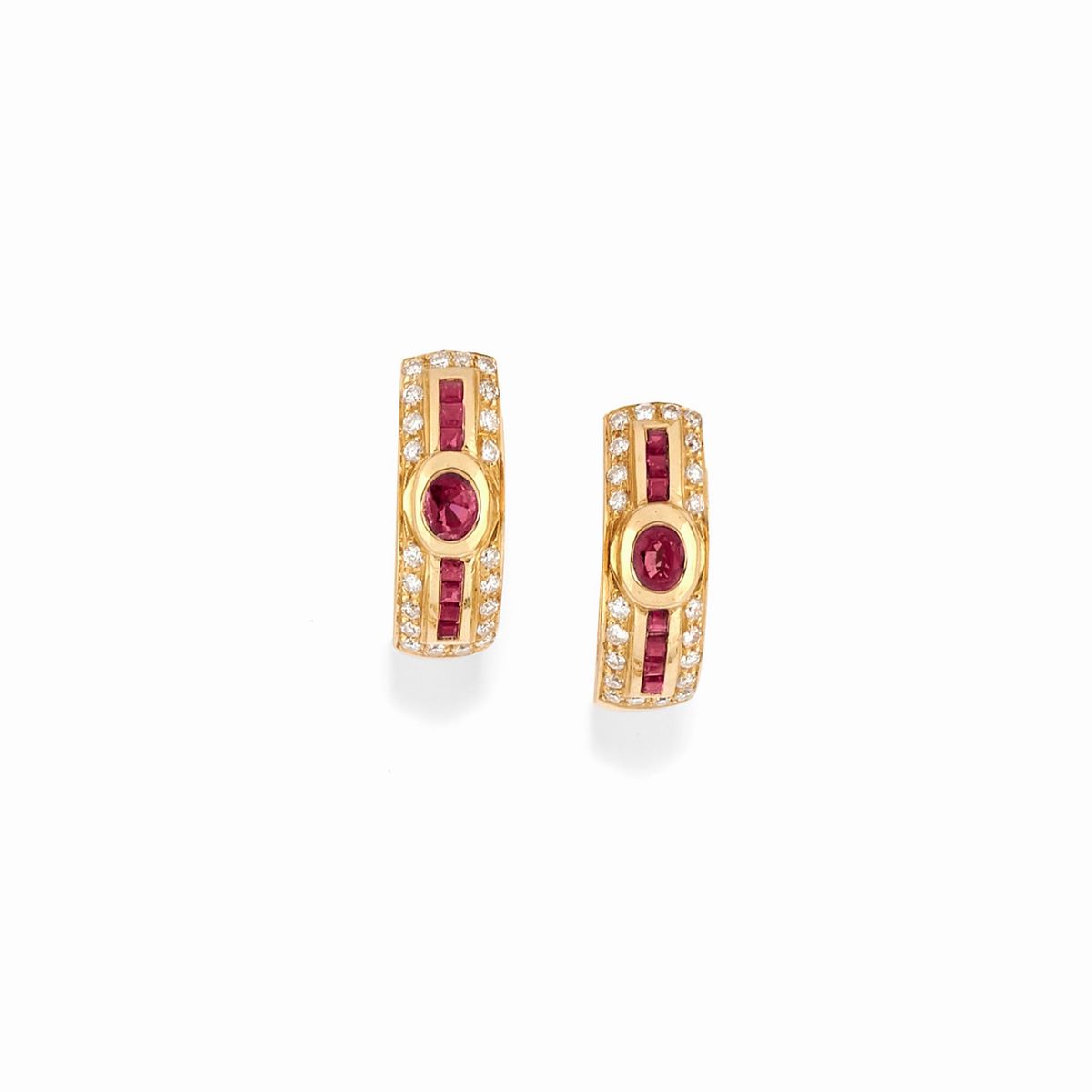 Demi-parure in oro giallo 18K con rubini e diamanti