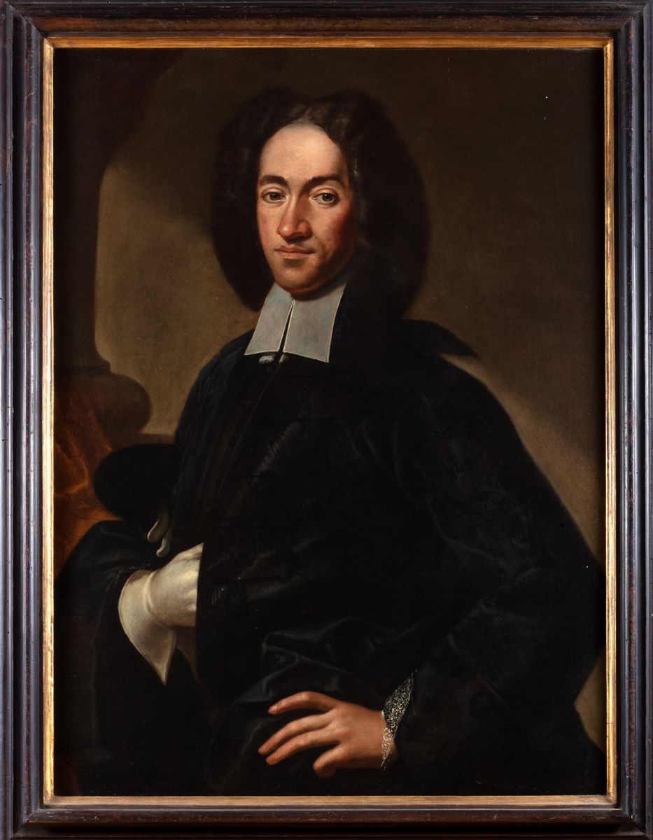 Sebastiano Bombelli - Ritratto di Gentiluomo a Mezzo Busto, in Abito Scuro Damascato