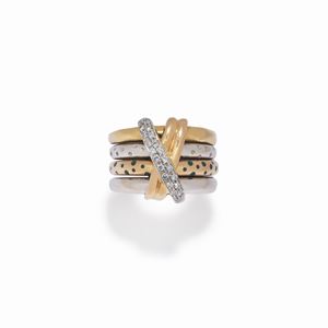 A 18K three-color gold, enamel and diamond ring, La Nouvelle Bague.
