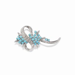 Spilla con turchesi e diamanti