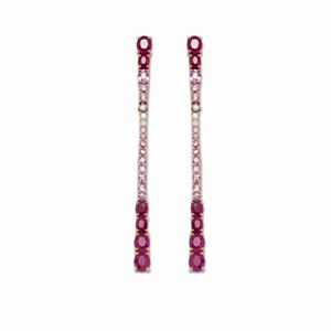 A 18K red gold, ruby, pink sapphire and diamond earrings