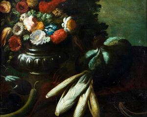 Fiori in un vaso e ortaggi en plein air