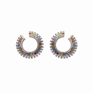 A 18K white gold, multicolor sapphire and diamond earclips