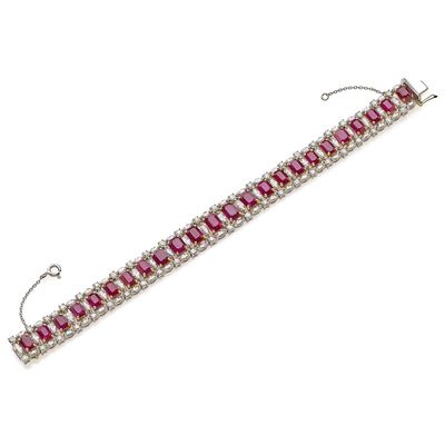 Bracciale in platino e oro giallo 18K con diamanti e rubini