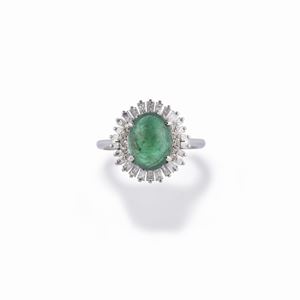 A 18K white gold, emerald and diamond ring