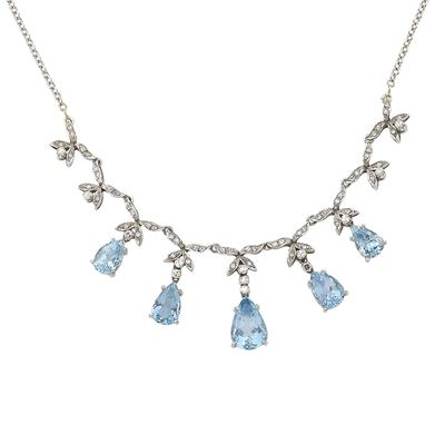 Demi Parure in Oro Bianco 18K con Diamanti e Acquamarine