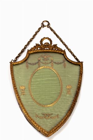 Portafoto da parete in bronzo dorato, fine XIX - inizi XX secolo