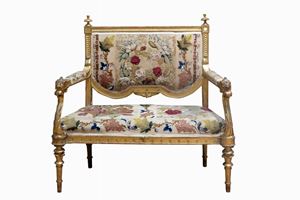  - Small sofa in gilded wood Louis XVI style, 19th century