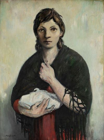 Donna con scialle, olio su tela