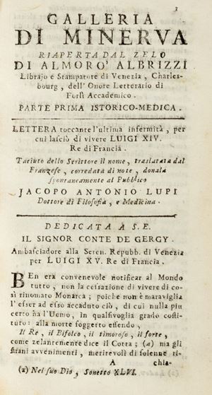 Società Albriziana,  - Galleria di Minerva riaperta a benefizio della repubblica delle lettere [...] Nella quale si contiene quanto di piu scelto vien scritto da&#39; letterati per lo piu viventi in ogni materia sagra e profana, con molte rare e curiose notizie [...]