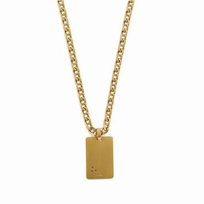 Catena da uomo in oro giallo 18K con pendente rettangolare decorato da diamanti