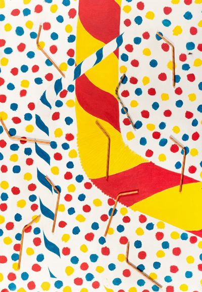 Flex straw giusto, olio e collage su tela