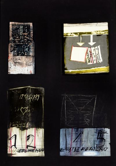 Impresso nella memoria, olio e collage su carta applicata su tela