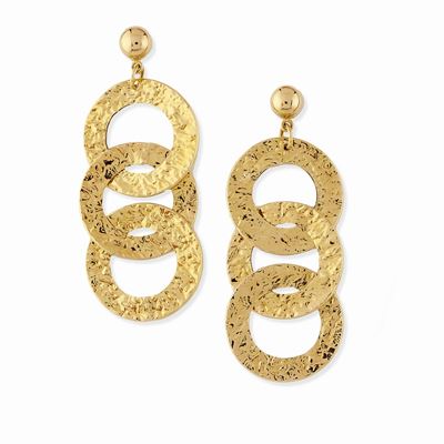 Orecchini in oro giallo 18K, pendenti a tre cerchi martellati