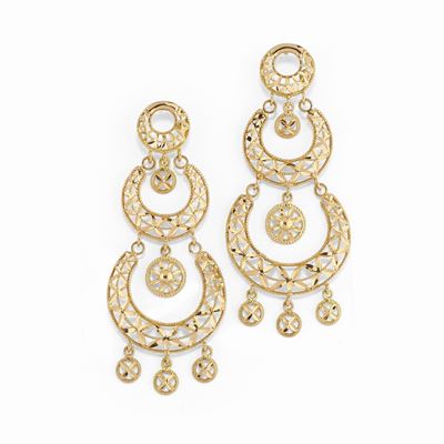 Orecchini in oro giallo 18K a chandelier con chiusura a perno